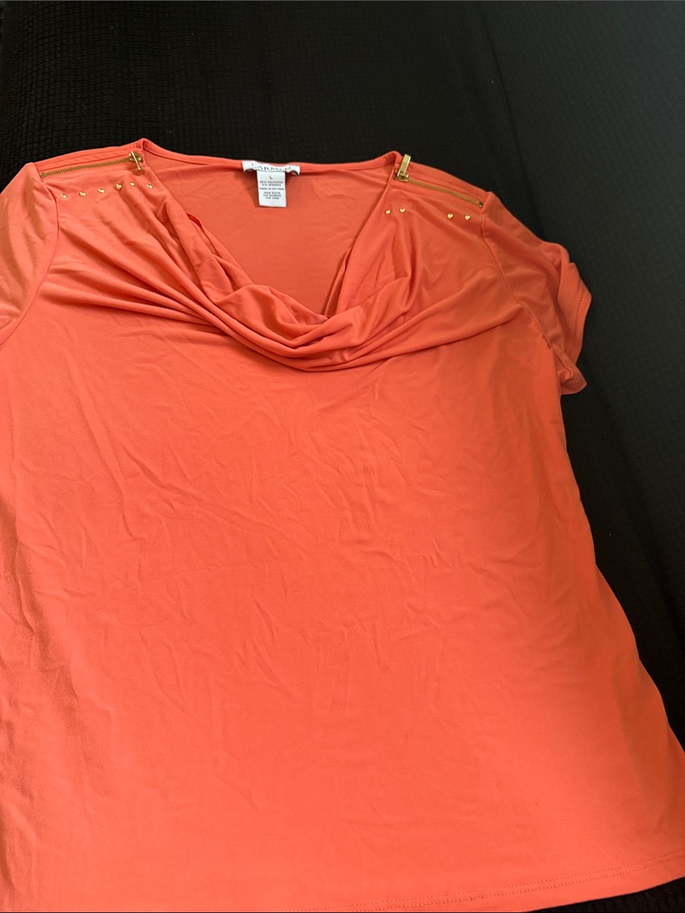 Alfani Coral Cowl-Neck Short Sleeve Top with Gold Accents